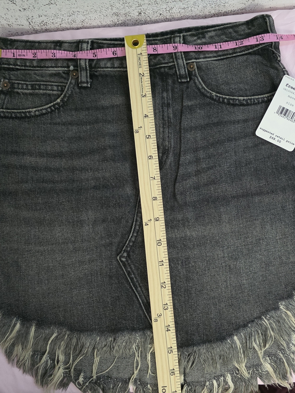 We The Free Charcoal Gray Frayed Hem Denim Mini Skirt